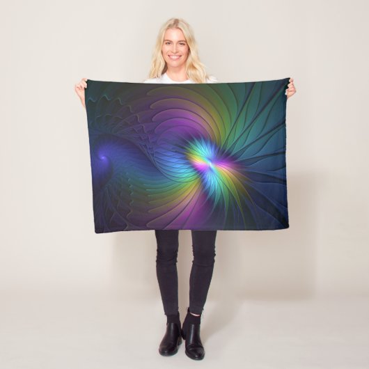 青カラフル色の抽象芸術モダンフラクタル フリースブランケット (インサイチュ)