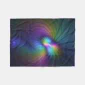 青カラフル色の抽象芸術モダンフラクタル フリースブランケット (正面(横))