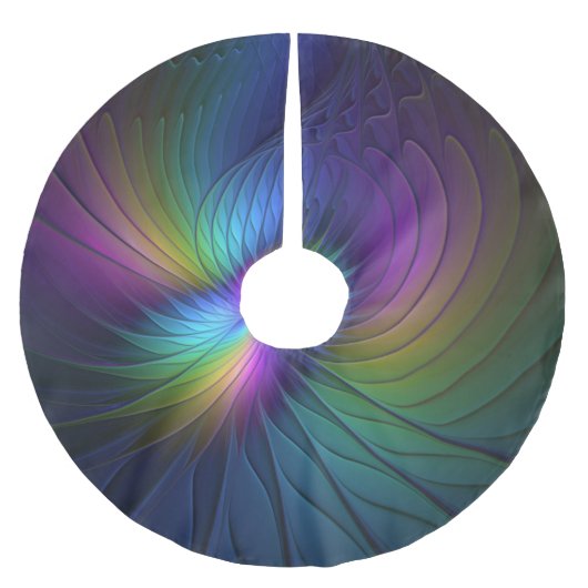 青カラフル色の抽象芸術モダンフラクタル ブラッシュドポリエステルツリースカート (正面)