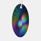 青カラフル色の抽象芸術モダンフラクタル メタルオーナメント (正面右)