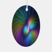 青カラフル色の抽象芸術モダンフラクタル メタルオーナメント (正面右)