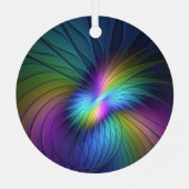 青カラフル色の抽象芸術モダンフラクタル メタルオーナメント (裏面)