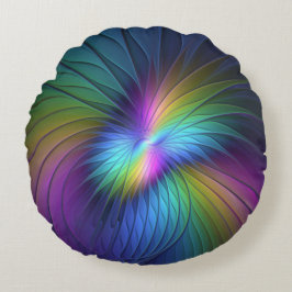 青カラフル色の抽象芸術モダンフラクタル ラウンドクッション
