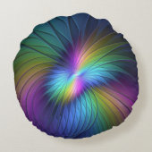 青カラフル色の抽象芸術モダンフラクタル ラウンドクッション (裏面)