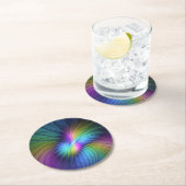 青カラフル色の抽象芸術モダンフラクタル ラウンドペーパーコースター (インサイチュ)