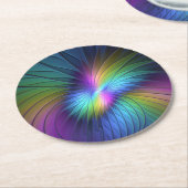 青カラフル色の抽象芸術モダンフラクタル ラウンドペーパーコースター (アングル)
