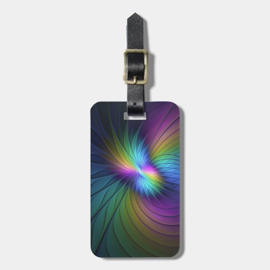 青カラフル色の抽象芸術モダンフラクタル ラゲッジタグ (正面縦)