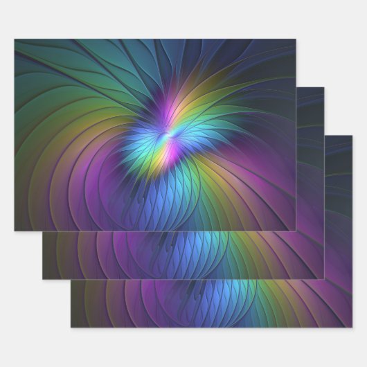 青カラフル色の抽象芸術モダンフラクタル ラッピングペーパーシート (セット)