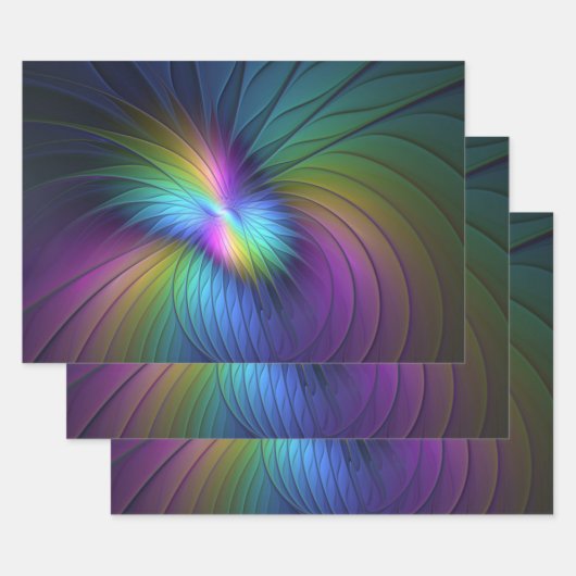 青カラフル色の抽象芸術モダンフラクタル ラッピングペーパーシート (セット)