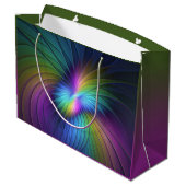 青カラフル色の抽象芸術モダンフラクタル ラージペーパーバッグ (裏面アングル)
