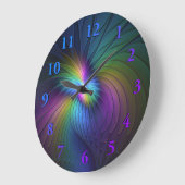青カラフル色の抽象芸術モダンフラクタル ラージ壁時計 (傾斜)
