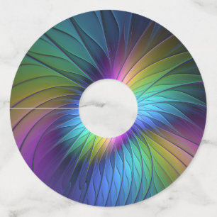 青カラフル色の抽象芸術モダンフラクタル ワイングラスタグ