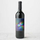 青カラフル色の抽象芸術モダンフラクタル ワインラベル (正面)