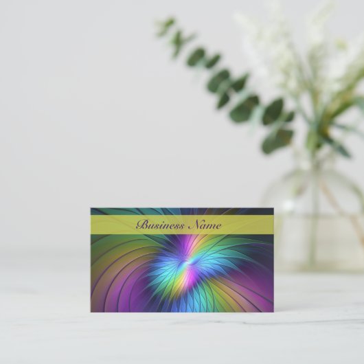 青カラフル色の抽象芸術モダンフラクタル 名刺 (スタンド正面)