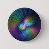 青カラフル色の抽象芸術モダンフラクタル 缶バッジ (正面)