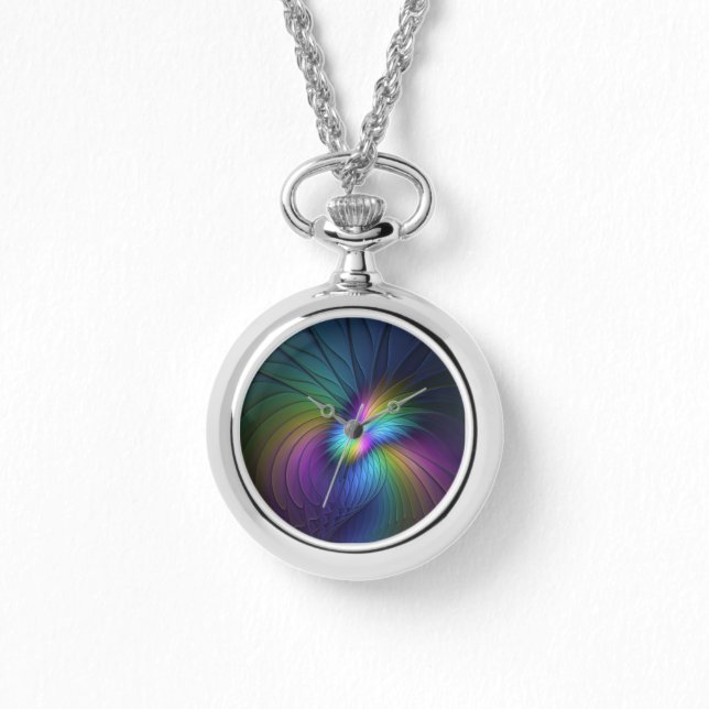 青カラフル色の抽象芸術モダンフラクタル 腕時計 (正面)