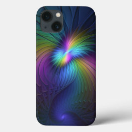 青カラフル色の抽象芸術モダンフラクタル iPhone 13ケース