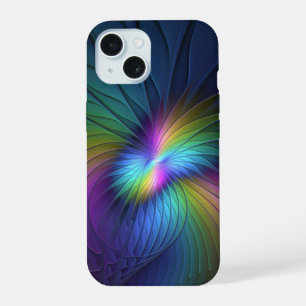 青カラフル色の抽象芸術モダンフラクタル iPhone 15ケース