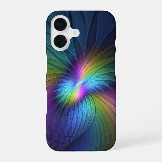 青カラフル色の抽象芸術モダンフラクタル iPhone 16ケース (裏面)