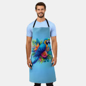 青カラフル色の熱帯マカオ エプロン (着用した状態)