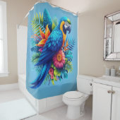 青カラフル色の熱帯マカオ シャワーカーテン (インサイチュ)