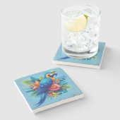 青カラフル色の熱帯マカオ ストーンコースター (横)