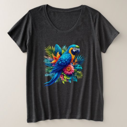 青カラフル色の熱帯マカオ プラスサイズTシャツ (デザイン正面)