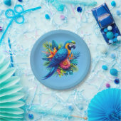 青カラフル色の熱帯マカオ ペーパープレート (パーティー)