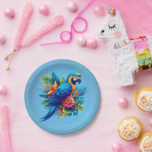 青カラフル色の熱帯マカオ ペーパープレート (パーティー)