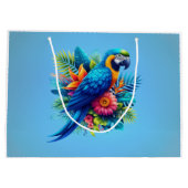 青カラフル色の熱帯マカオ ラージペーパーバッグ (裏面)