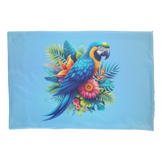 青カラフル色の熱帯マカオ 枕カバー (正面)