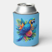 青カラフル色の熱帯マカオ 缶クーラー (缶裏面)