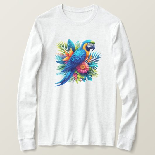 青カラフル色の熱帯マカオ Tシャツ (デザイン正面)