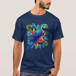 青カラフル色の熱帯マカオ Tシャツ