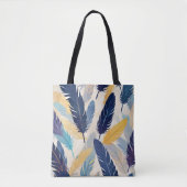 青カラフル色の黄色い模様の羽毛 トートバッグ (正面)