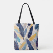青カラフル色の黄色い模様の羽毛 トートバッグ (裏面)