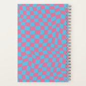 青カラフル色ピンク波型チェックモノグラム名 ノートブック (裏面)