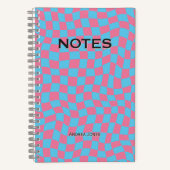 青カラフル色ピンク波型チェックモノグラム名 ノートブック (正面)