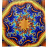 青カラフル色、オレンジ色、黄色 シャワーカーテン (正面)