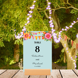 青カラフル花フィエスタメキシ結婚カン テーブルナンバー