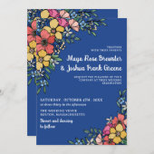 青カラフル花春結婚夏 招待状 (正面/裏面)