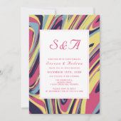 青カラフル芸術的抽象芸術結婚 招待状 (正面)