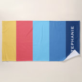 青カラフル赤オレンジ色の抽象芸術ストライプ名 ビーチタオル (正面)