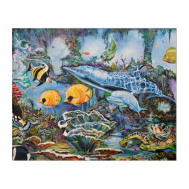 青カラフル赤黄色の海洋動物 アクリルウォールアート