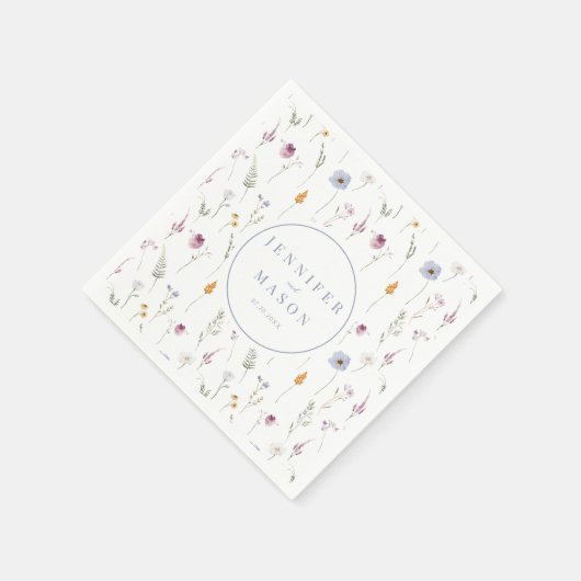 青カラフル野結婚花の紙 スタンダードカクテルナプキン (角)