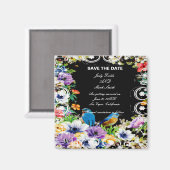 青カラフル鳥植物保存日 マグネット (正面/裏面)