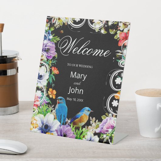 青カラフル鳥植物性フローラ結婚ズ 台座サイン (インサイチュ)