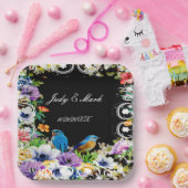 青カラフル鳥植物性フローラ ペーパープレート (パーティー)