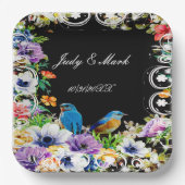 青カラフル鳥植物性フローラ ペーパープレート (正面)