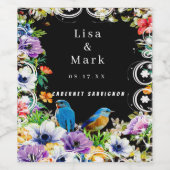 青カラフル鳥植物性フローラ ワインラベル (シングルラベル)